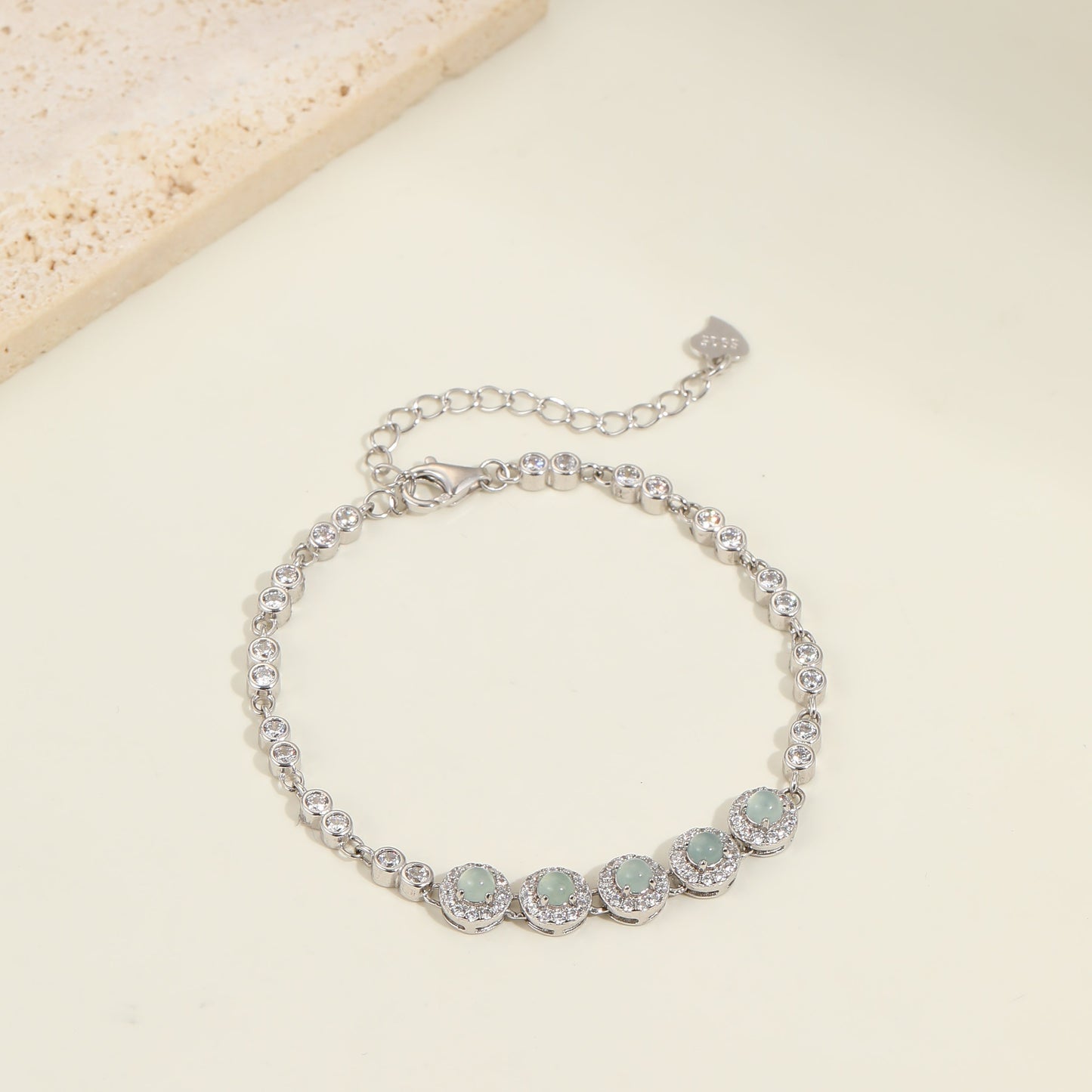 Khadijah White Jadeite Bracelet – S925 Sterling Silver Gemstone Jewellery