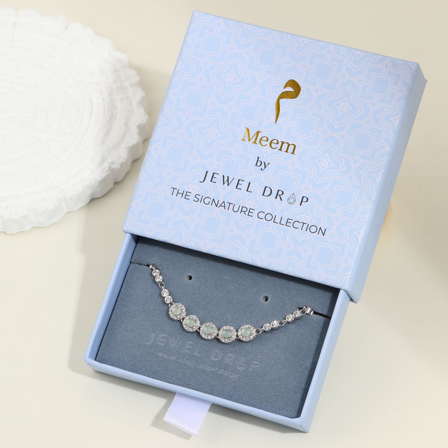 Khadijah White Jadeite Bracelet – S925 Sterling Silver Gemstone Jewellery